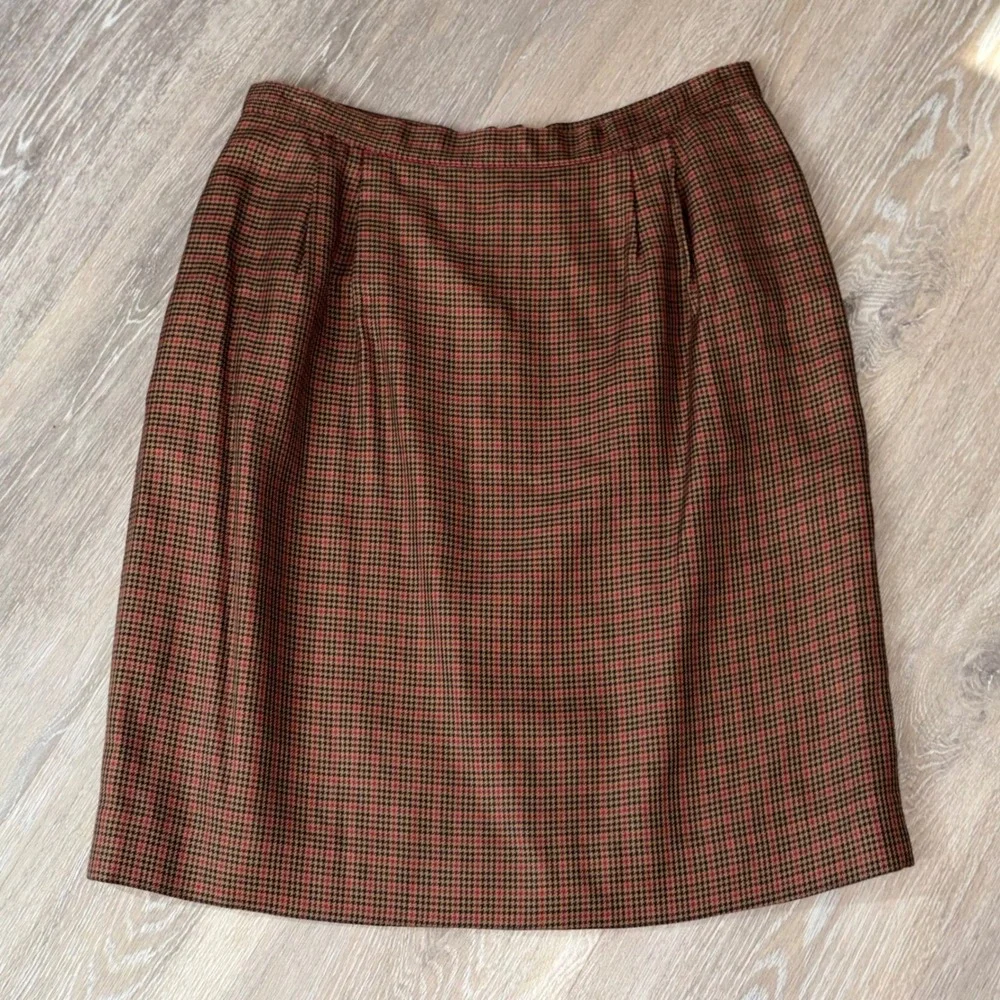 Le Suit Vintage Houndstooth Skirt Suit Set Brown Red Blazer 16 Skirt 12